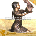 Life Size Bronze Little Girl with Cat Statue For Home Decoration